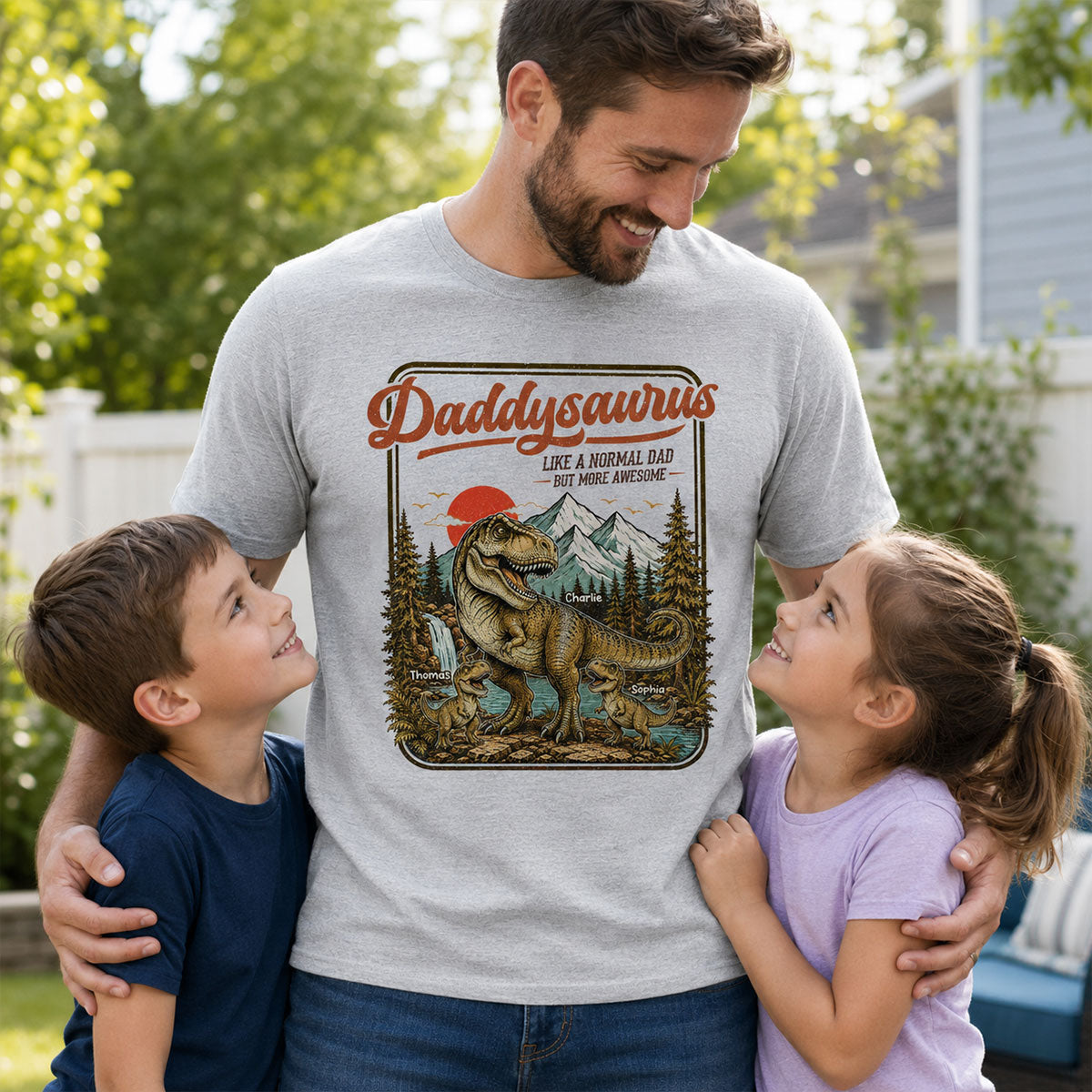Retro Vintage Daddysaurus - Personalized Shirt - Funny Father's Day Gift For Dad, Husband