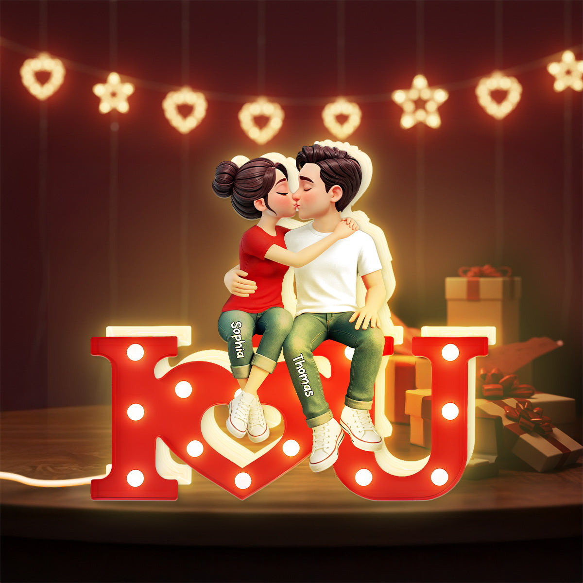 I LOVE YOU Forever Couple Sitting Kissing - Personalized Light Box - Valentine's Day Gift For Couple, For Him, For Her