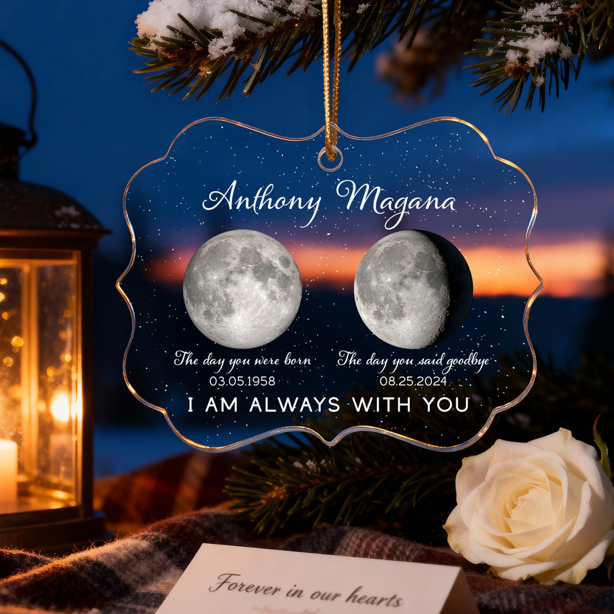 Lost Loved One Custom Moon Phase - Personalized Acrylic Ornament - Heartwarming Memorial Sympathy Gift