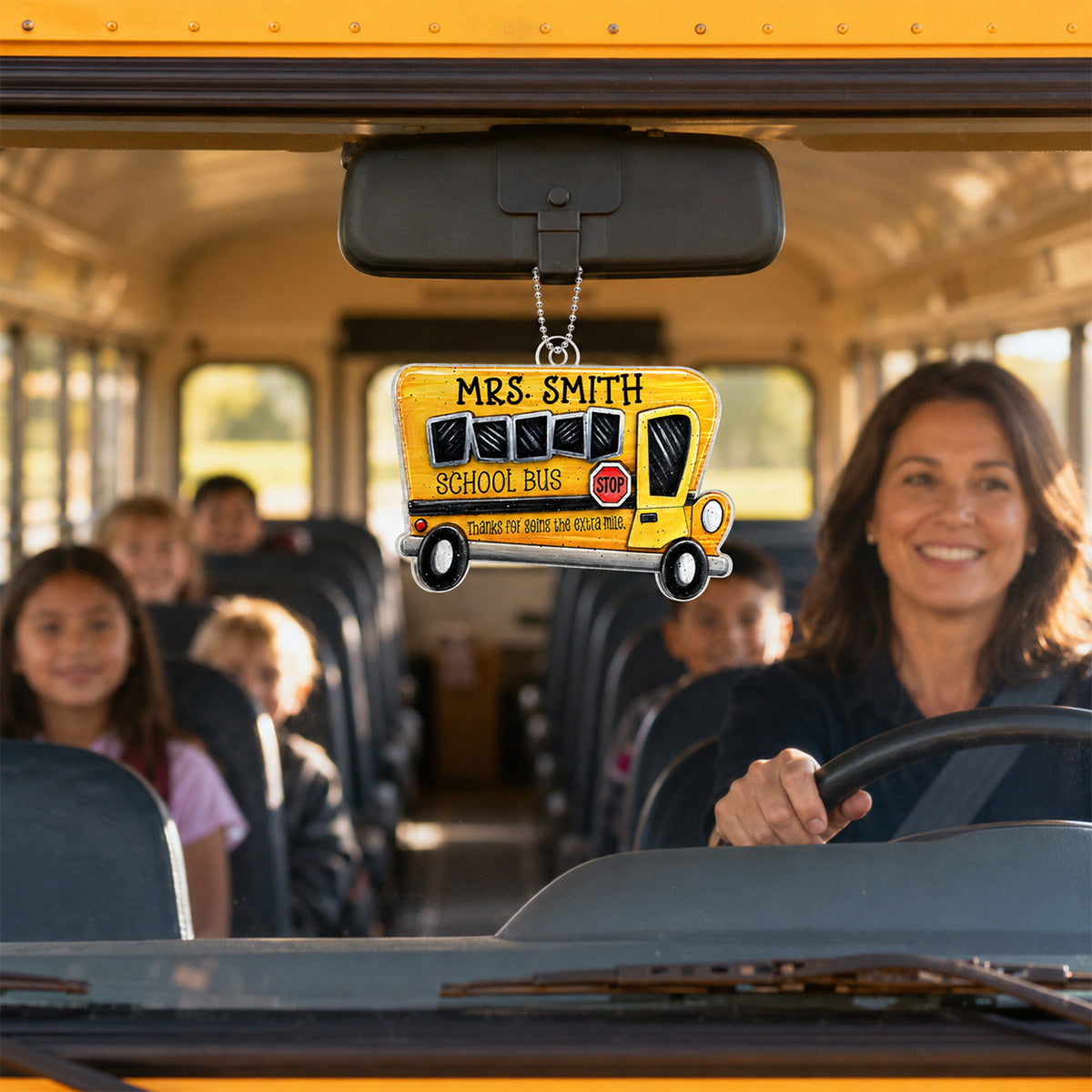 Thanks For Going The Extra Mile - Personalized Car Hanger Ornament - School Bus Staff, School Bus Driver Appreciation Gift