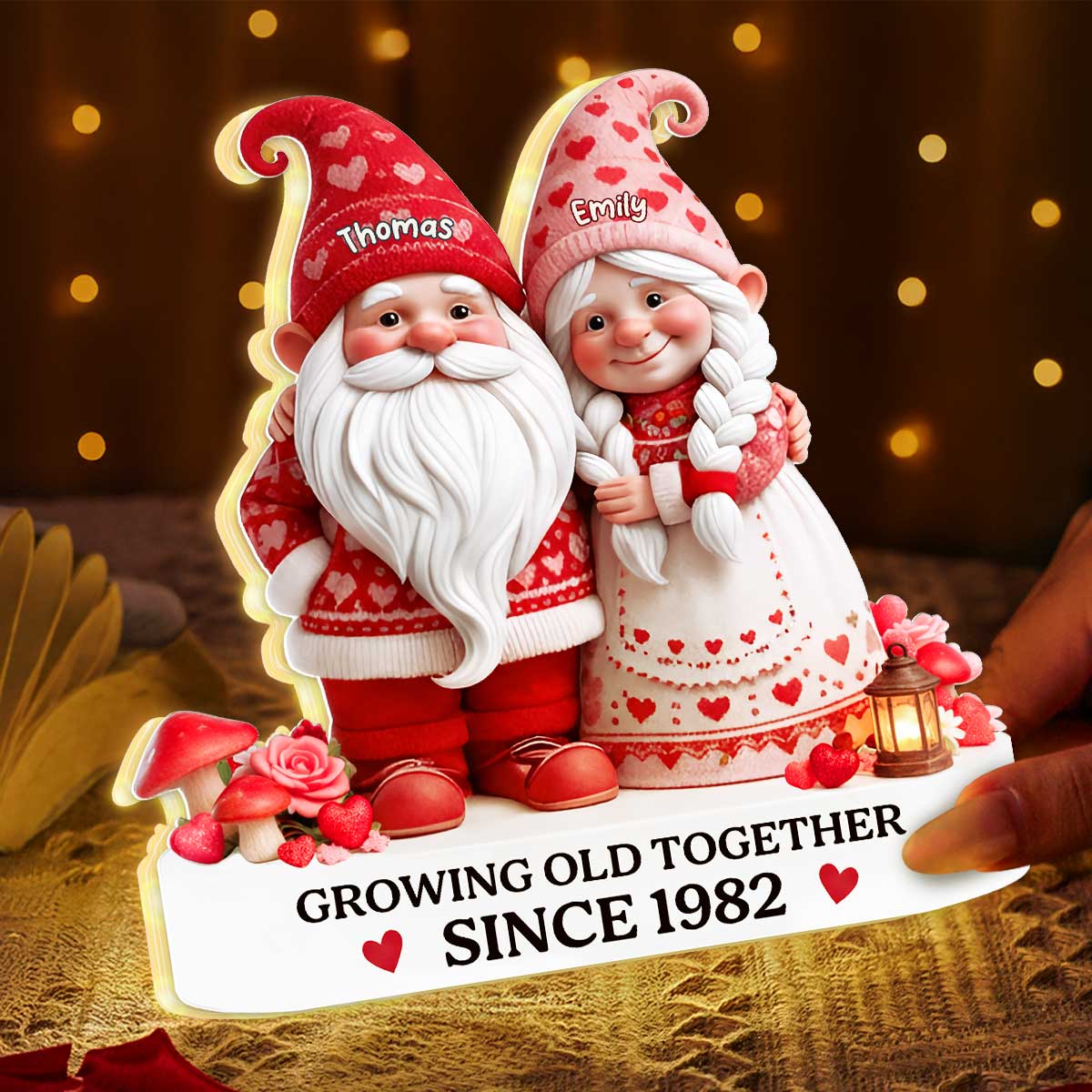 Eternal Love Nostalgia Valentine Gnome Couple Growing Old Together - Personalized Light Box - Heartfelt Valentine's Day Gift, Anniversary Gift For Couple, For Him, For Her