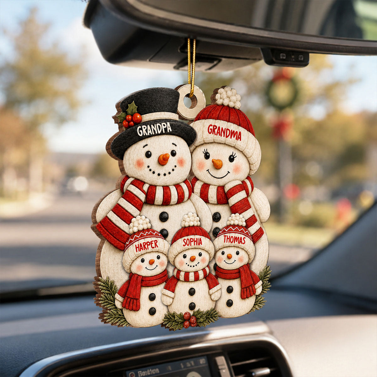 Cute Snowman Grandparents & Grandkids 2D Flat Printed - Personalized Wooden Ornament - Christmas Tree Decor For Family, Grandma, Grandpa
