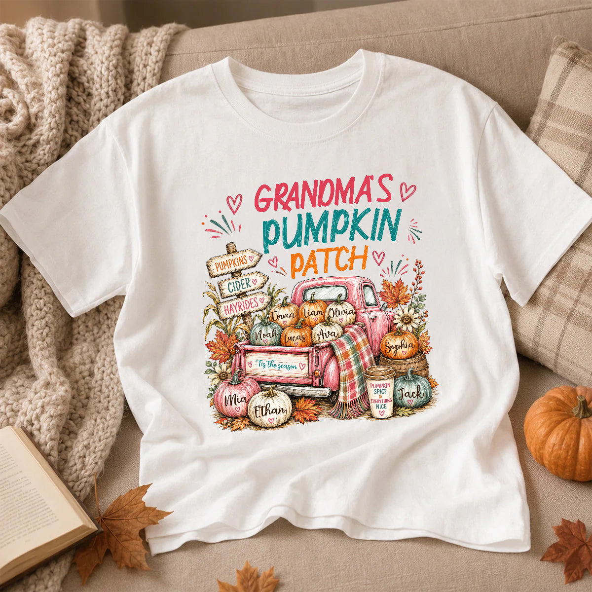 Grandma's Pumpkin Patch Preppy Coquette - Personalized Shirt - Trendy Fall Tee for Grandma