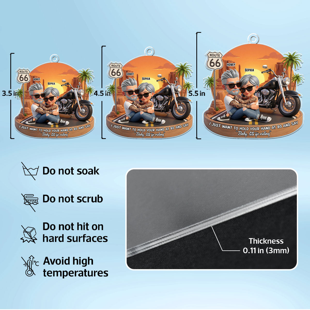 Baby Let's Go Riding Biker Couple - Personalized Acrylic Car Hanger - Sentimental Gift for him, for her
