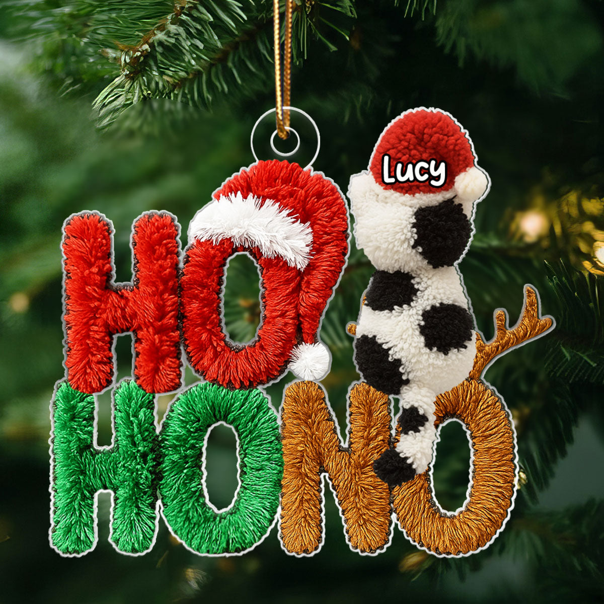 Ho Ho No Funny Cat Latch Hook Yarn Faux - Personalized Acrylic Ornament - Christmas Gift for Cat Moms, Cat Dads