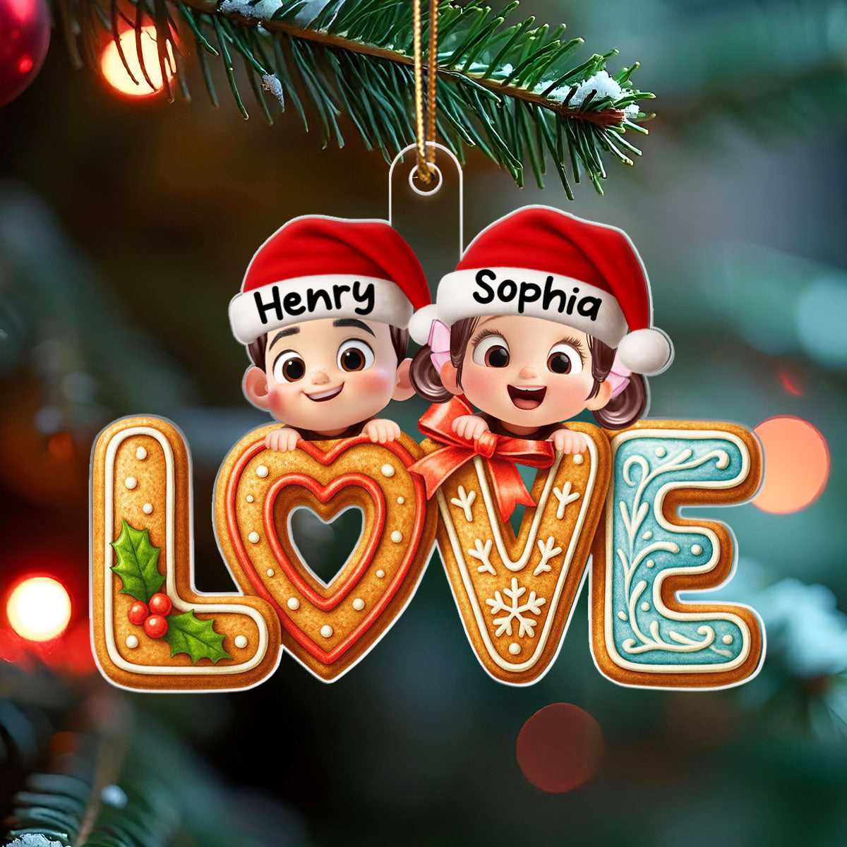 Love My Grandkids Gingerbread Pattern - Personalized Acrylic Ornament - Christmas Gift for Grandma, Grandkids