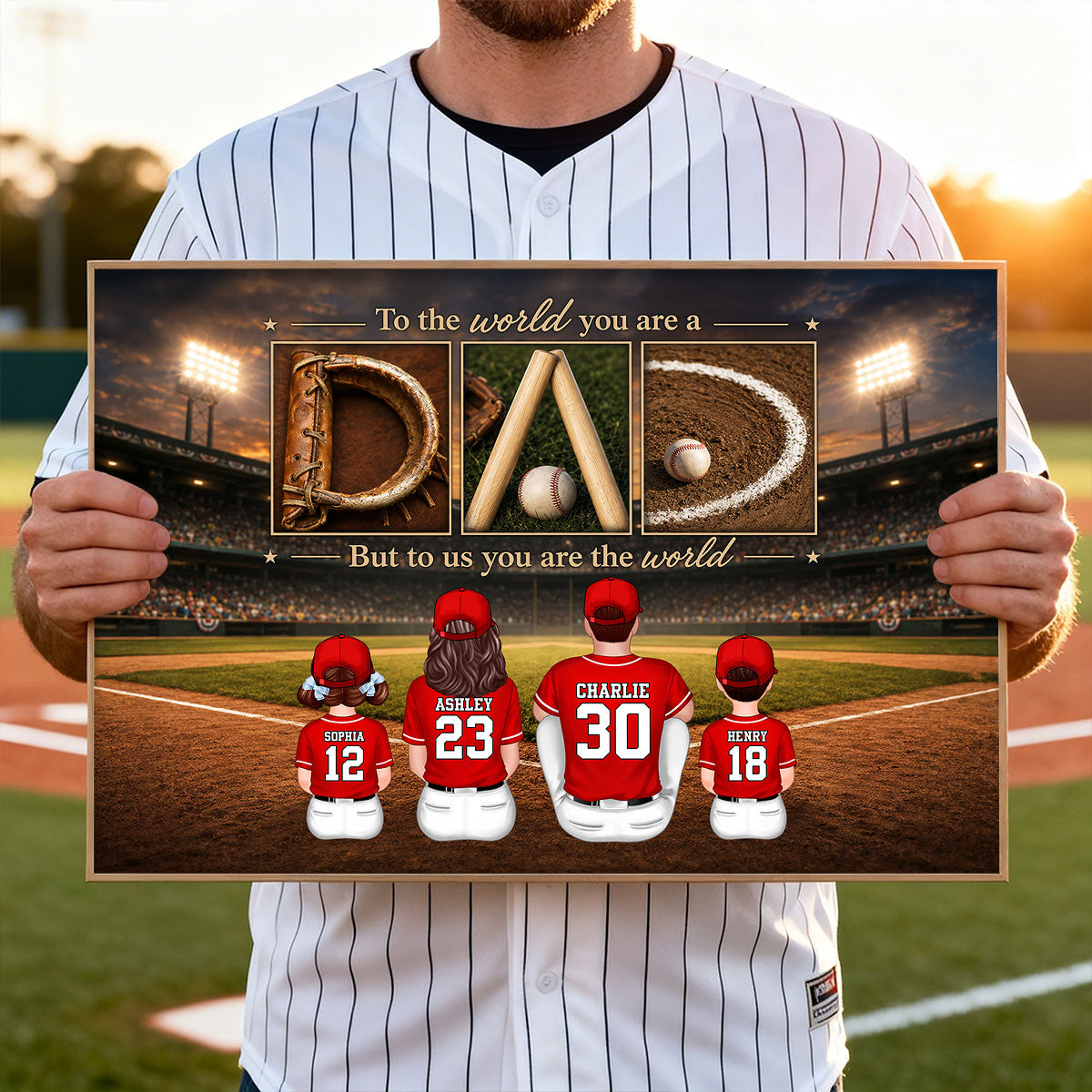 Baseball Dad to Us You Are the World - Personalized Poster - Father's Day Gift for Dad, Husband