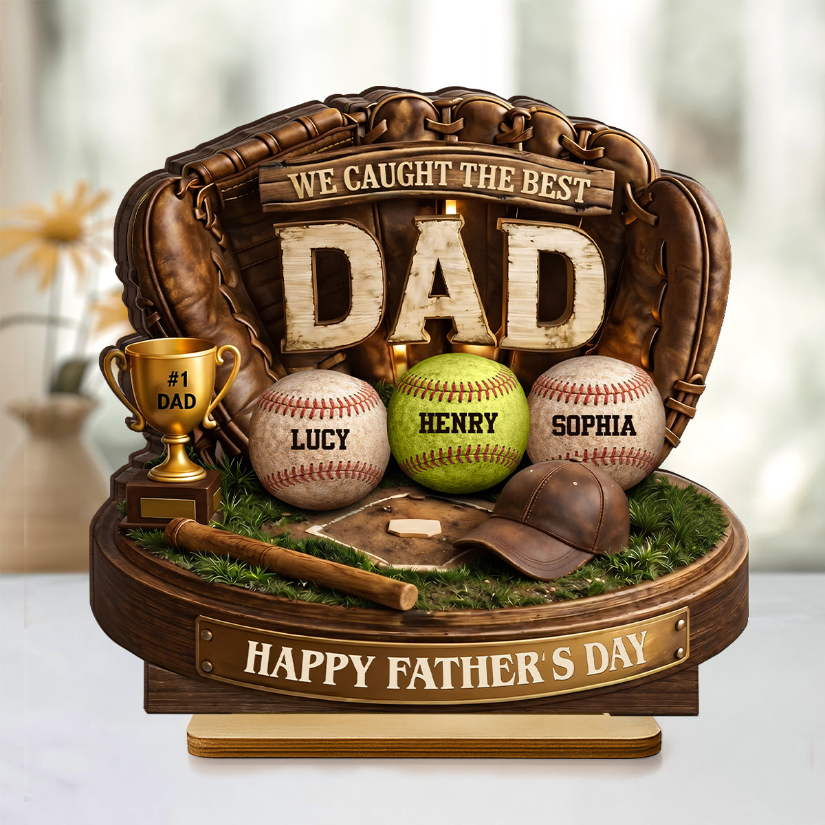 We Caught the Best Baseball Dad - Personalized 2-Layered Wooden Plaque -  Gift for Dad, Husband