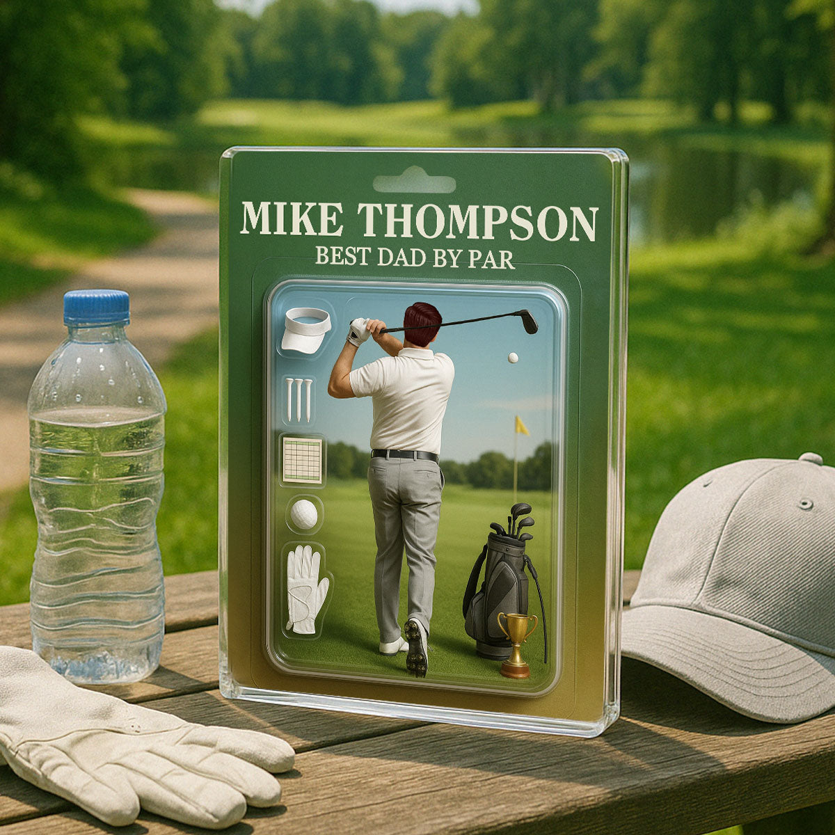 Best Dad Grandpa By Par Gold Lover Man Realistic Figure Style Personalized Acrylic Block Plaque