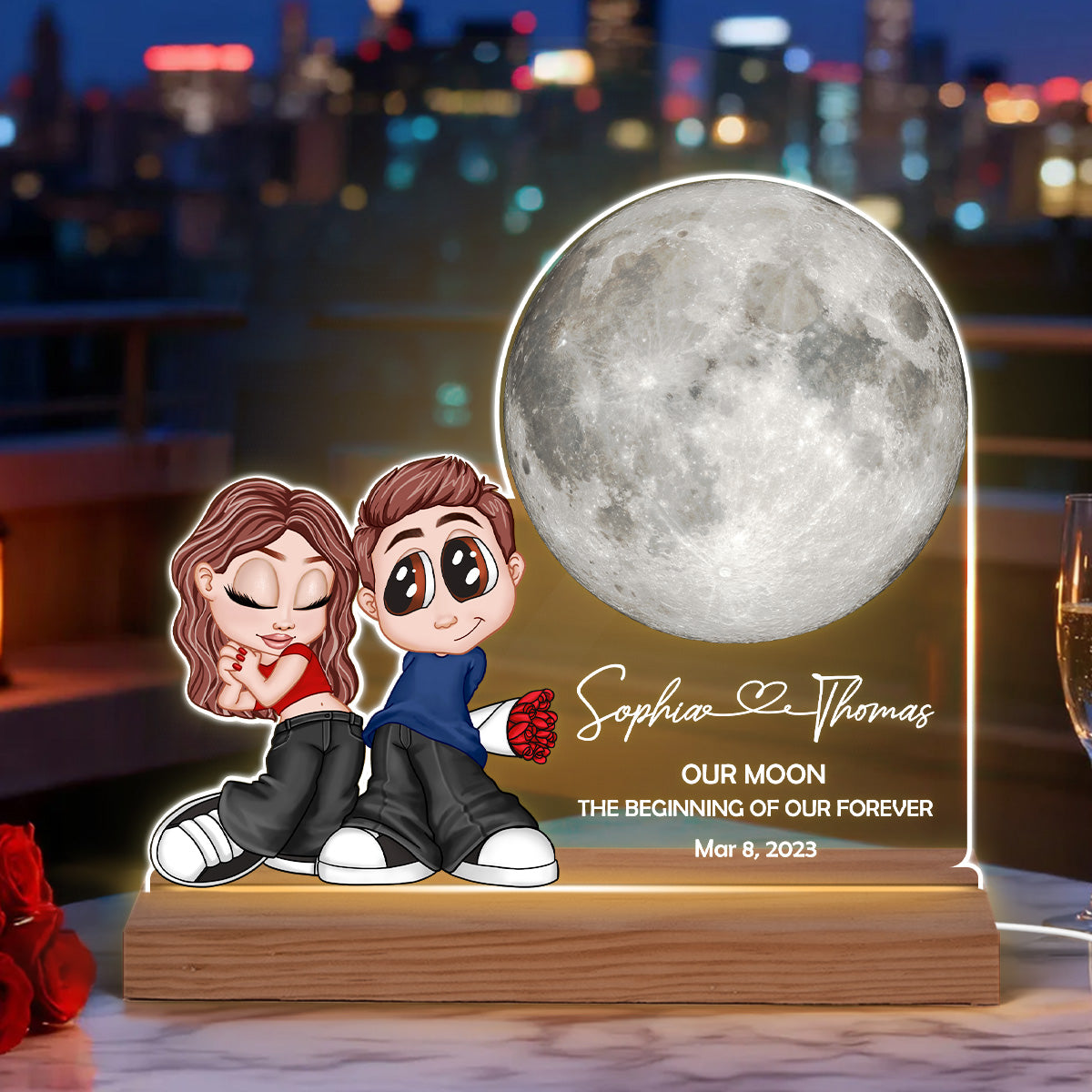 Y2K Couple Our Moon Custom Moon Phase - Personalized Acrylic Plaque LED Night Light
