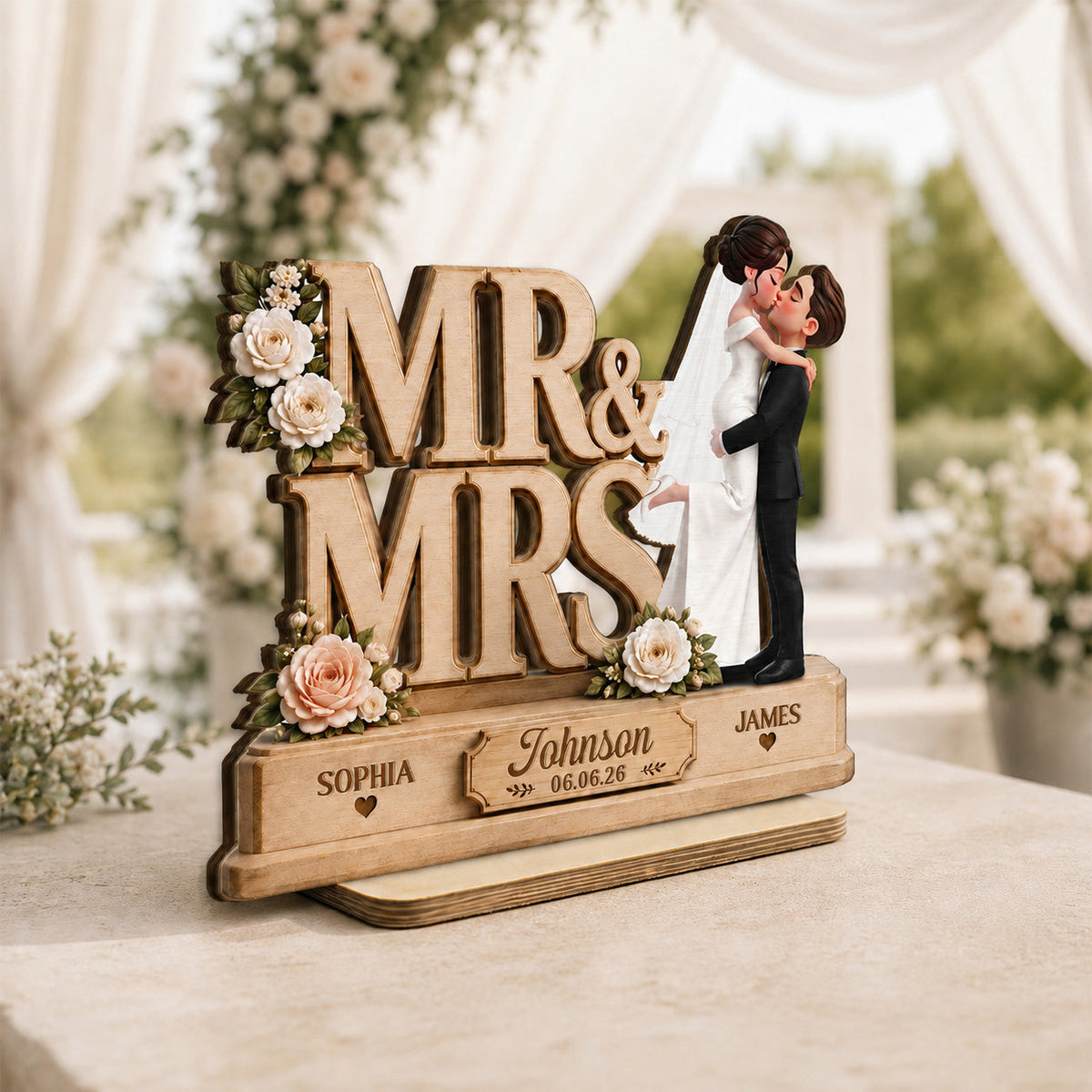Mr & Mrs 2D Flat - Personalized Wooden Plaque - Wedding Gift, Wedding Decoration, Anniversary Gift, Newlywed Gift