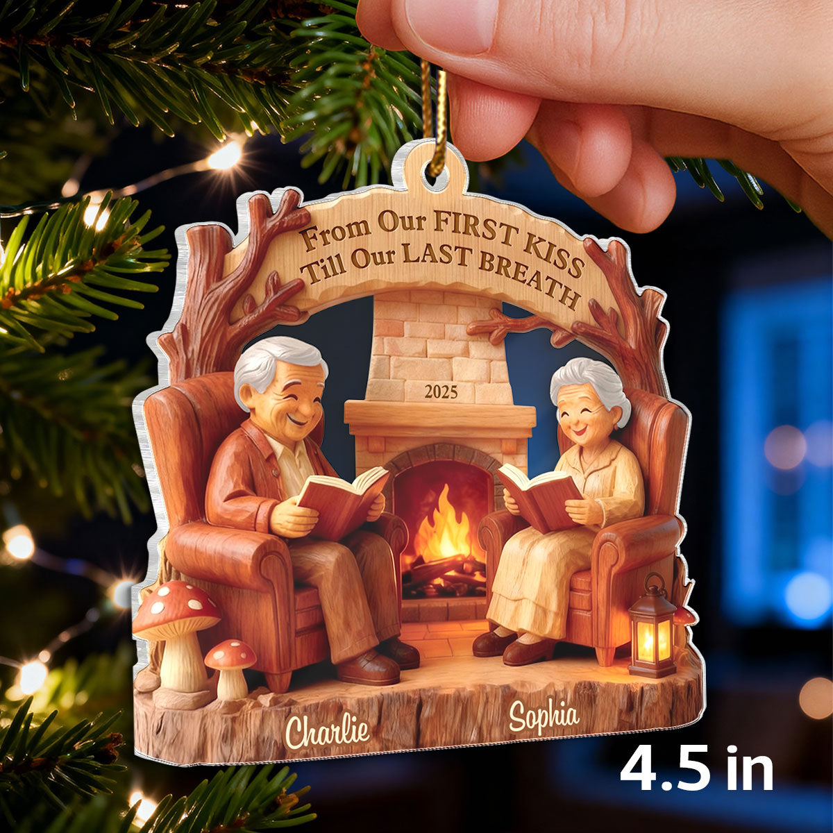 Growing Old Together Wooden Figurine - Personalized Acrylic Ornament - Heartwarming Christmas Gift For Him, For Her, For Couple