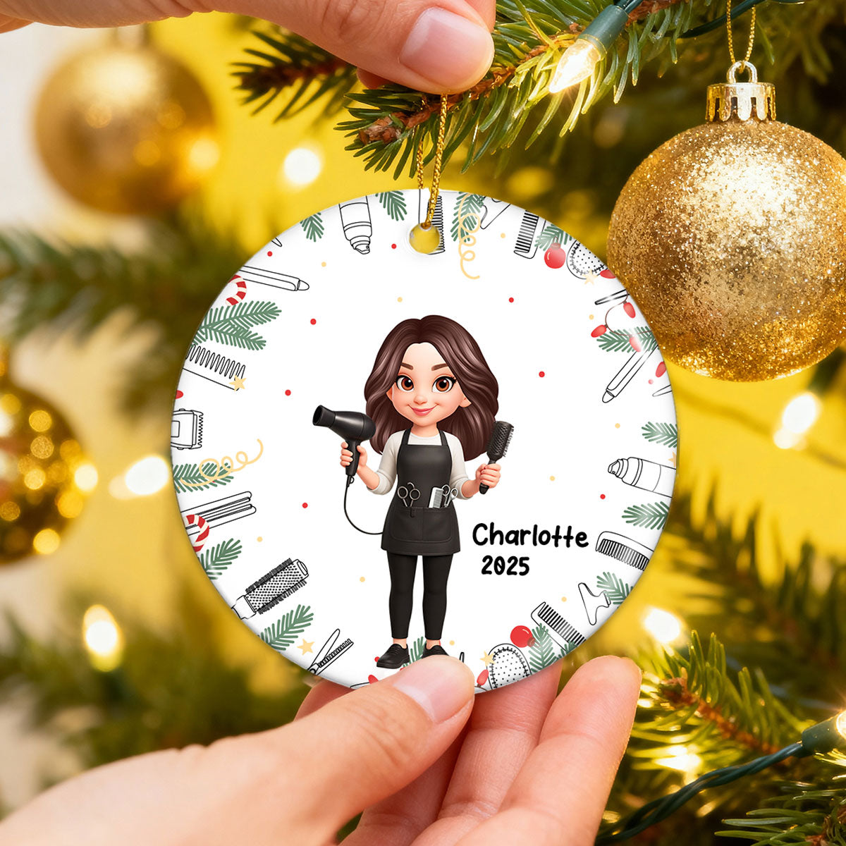 Christmas Hairdresser Man Woman - Personalized Ceramic Ornament - Gift For Hairdressers