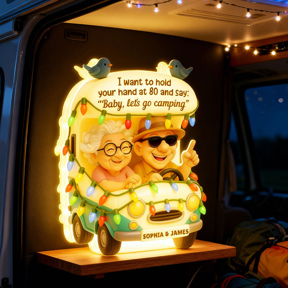 Baby Let's Go Camping Old Couple - Personalized Light Box - Gift For Him, Gift For Her, Gift For Couple