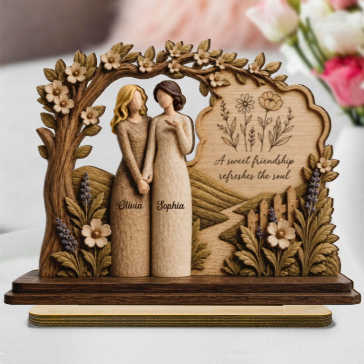 A Sweet Friendship Refreshes The Soul 2D Flat - Personalized 2-Layered Wooden Plaque - Friendship Keepsake For Besties, Coworkers