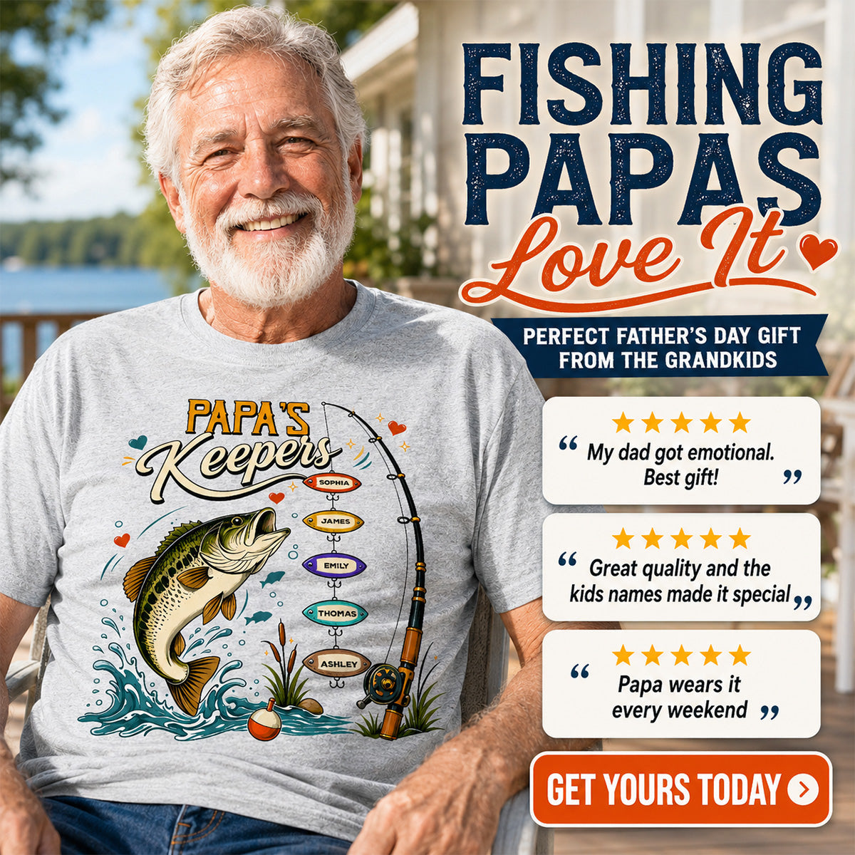 Grandpa's Keepers Fishing With Grandkids Names, Father's Day Papa Gift - Personalized Shirt