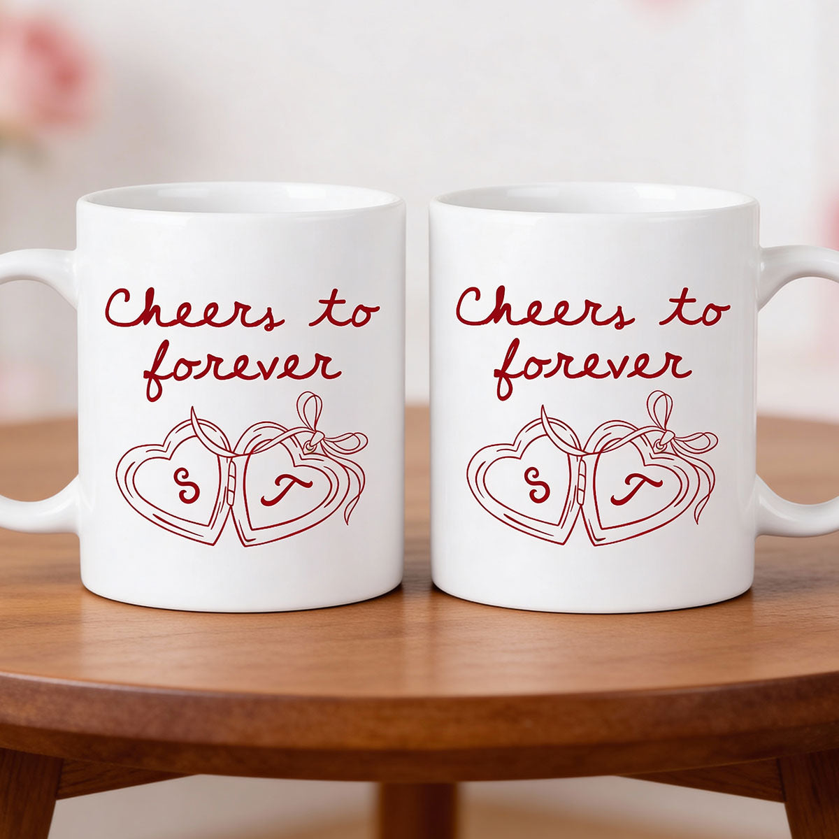 Cheers To Forever Couple Custom Heart Locket - Personalized Mug - Gift For Her, Gift For Him