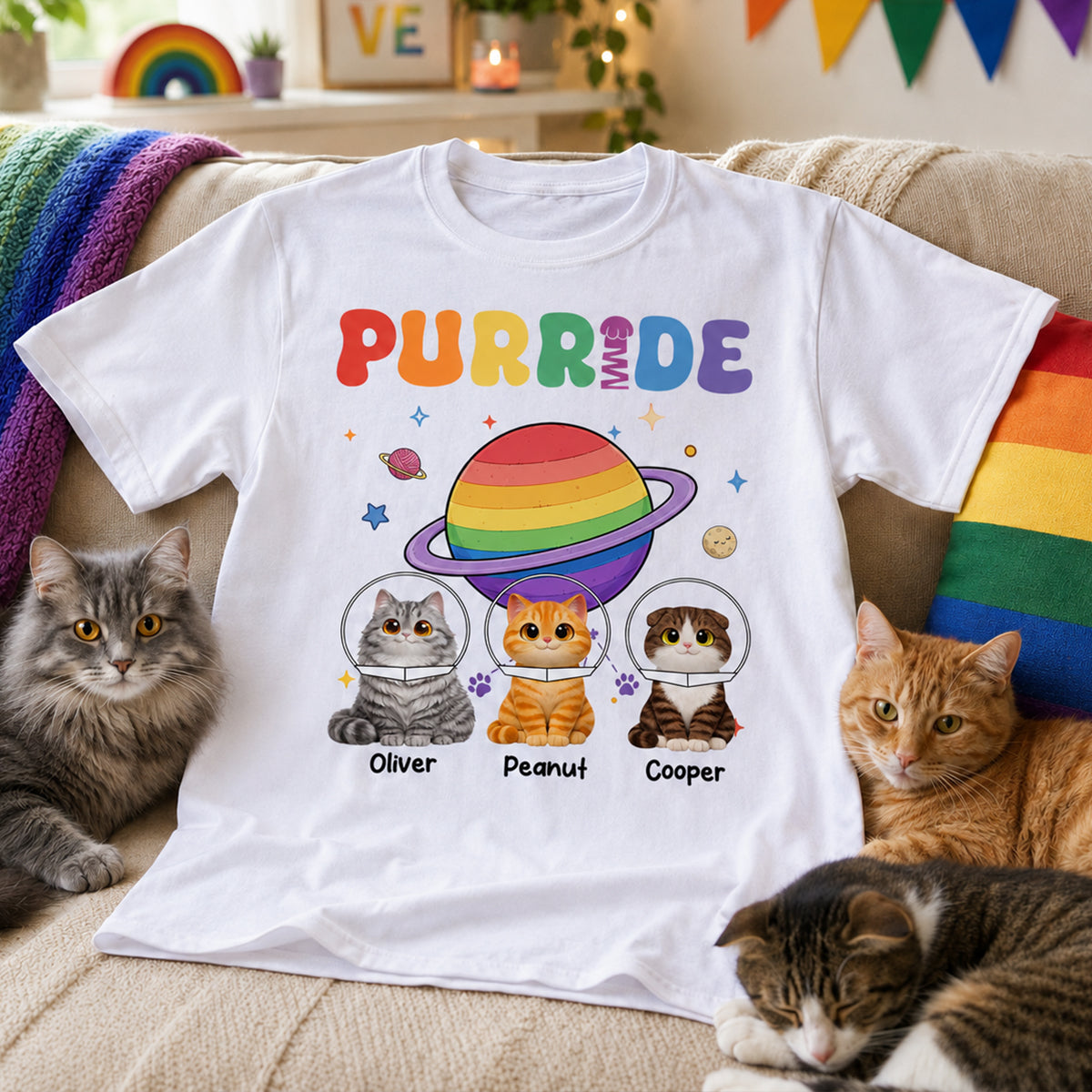 Purride Cat Mom Cat Dad LGBT Pride Month - Personalized Shirt - Gift for Cat Lovers