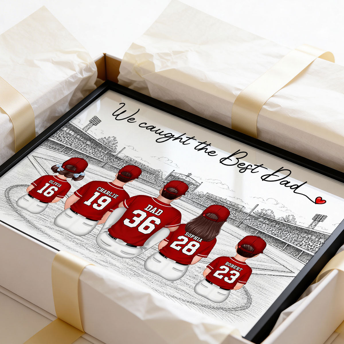 Sketch Style Baseball Family Daddy's Dream Team - Personalized Poster - Father's Day Gift For Dad, Husband