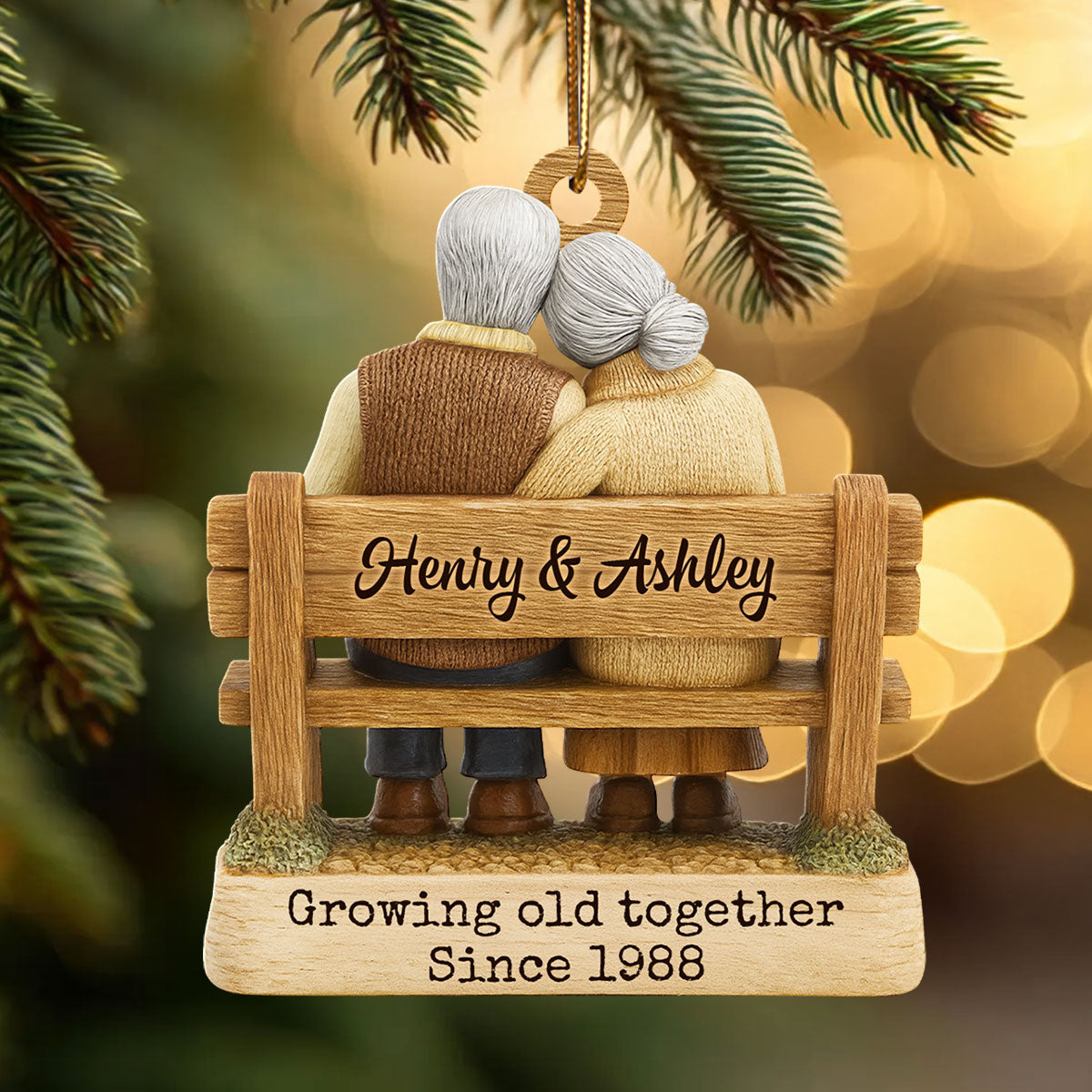 Couple Growing Old Together - Personalized Wooden Ornament - Anniversary Gift For Him, Gift For Parents, Grandparents Gift