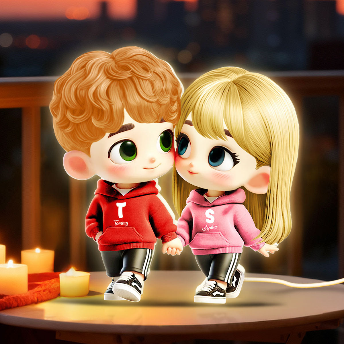 3D Effect Cute Cartoon Couple Holding Hands - Personalized Light Box - Gift for Him, Gift for Her