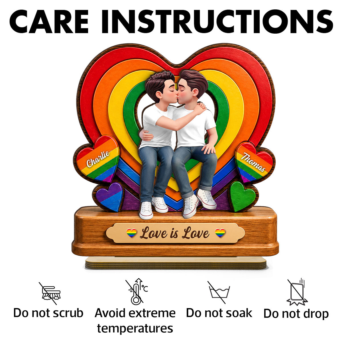 Together With Pride LGBT+ Couple - Personalized 2-Layered Wooden Plaque - Gift For Couple, Happy Pride Month