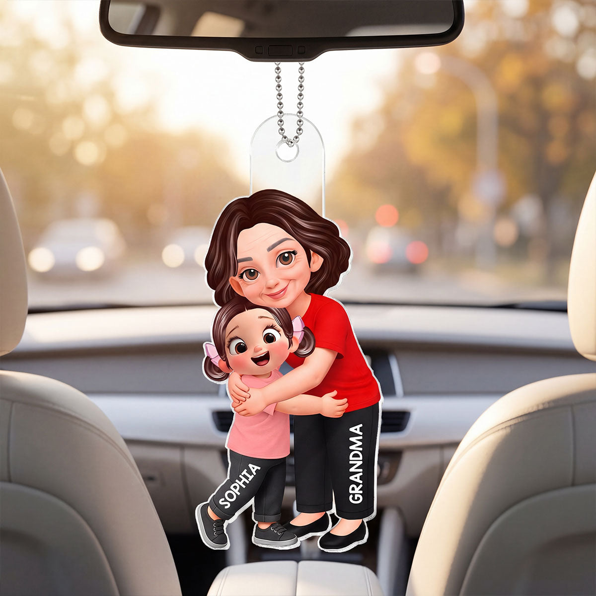 Grandma Grandkids Hugging - Personalized Acrylic Car Hanger - Mother's Day Gift For Grandma, Mom