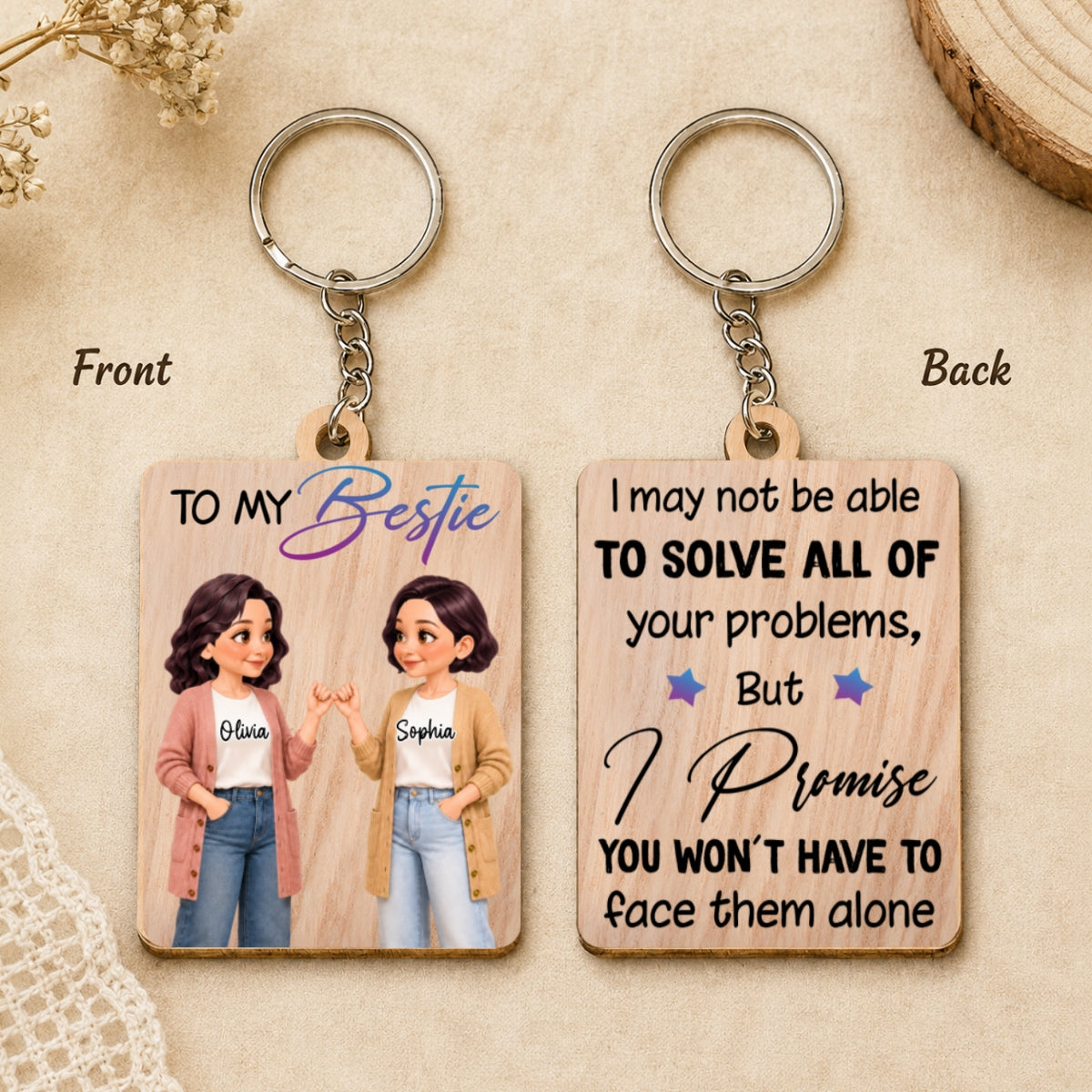 To My Bestie Pinky Promise Besties - Personalized Wooden Keychain - Friendship Gift, Birthday Gift For Best Friends