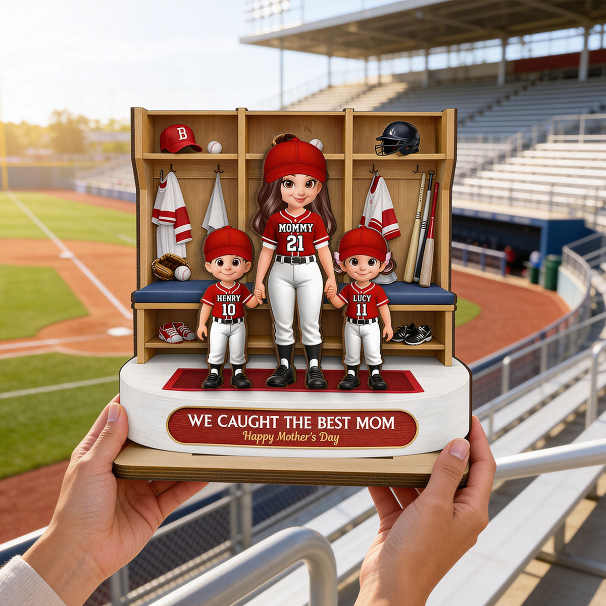 Baseball Clubhouse We Caught The Best Mom - Personalized 2-Layered Wooden Plaque - Mother's Day Gift For Baseball Mom, Gift For Wife