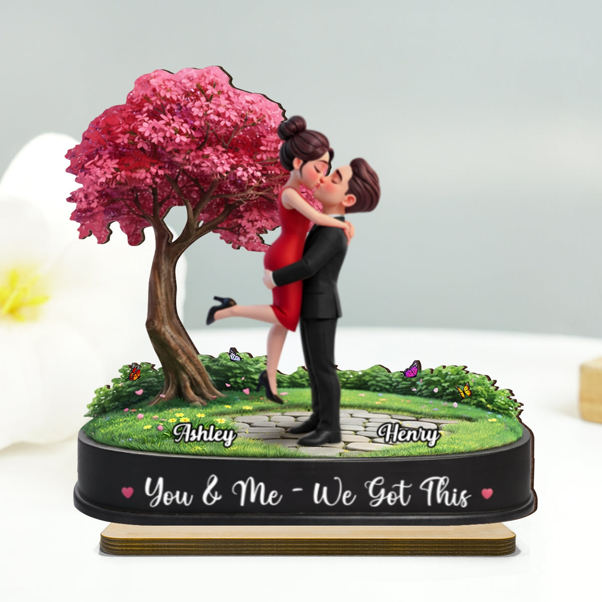 My Favorite Place is Inside Your Hug Couple Kissing - Personalized 2-Layered Wooden Plaque - Valentine's Day Gift for Her, for Him