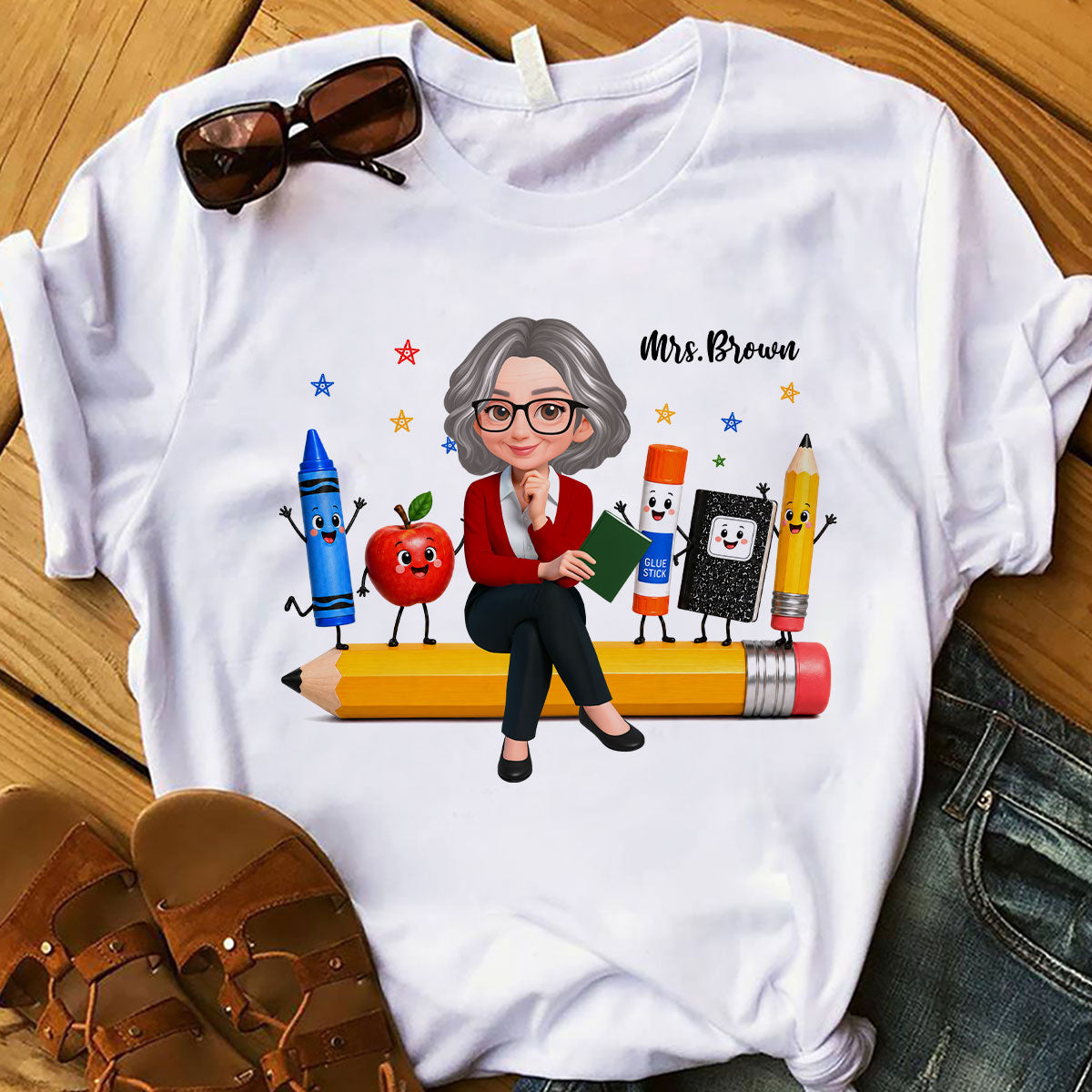 Funny Teacher Life Happy School Supplies Friends - Personalized Shirt - Back To School Gift For Teacher