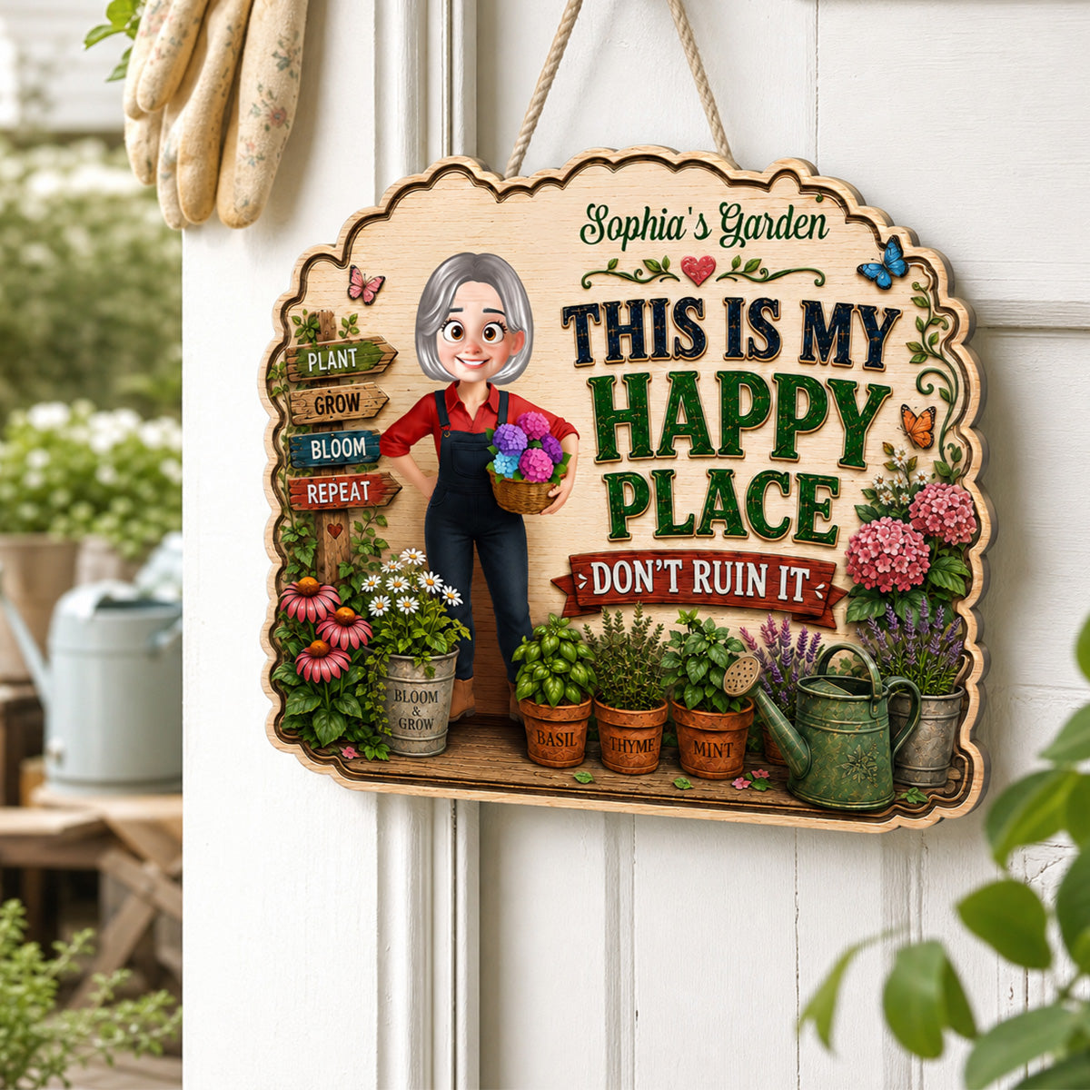 This Is My Happy Place Don't Ruin It Gardening Girl - Personalized Garden Wooden Sign - Home Garden Greenhouse Outdoor Decor