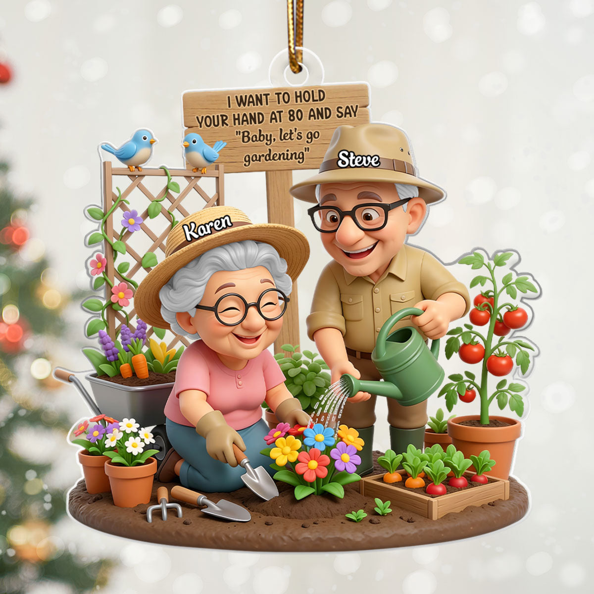 Baby Let's Go Gardening Old Couple - Personalized Acrylic Ornament - Christmas Gift For Him, For Her, For Couple