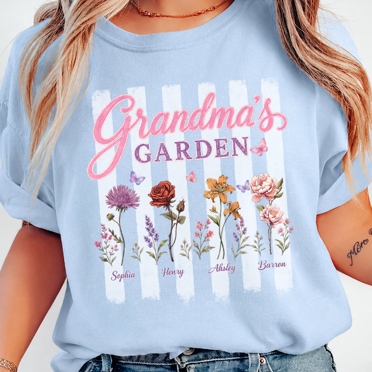 Grandma's Garden Preppy Stripe - Personalized Shirt - Trendy Summer Tee for Grandma