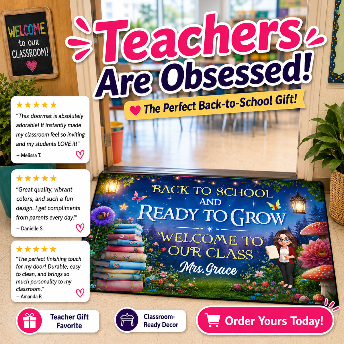 Back To School And Ready To Grow - Personalized Doormat - Back To School Gift For Teacher, Classroom Decor