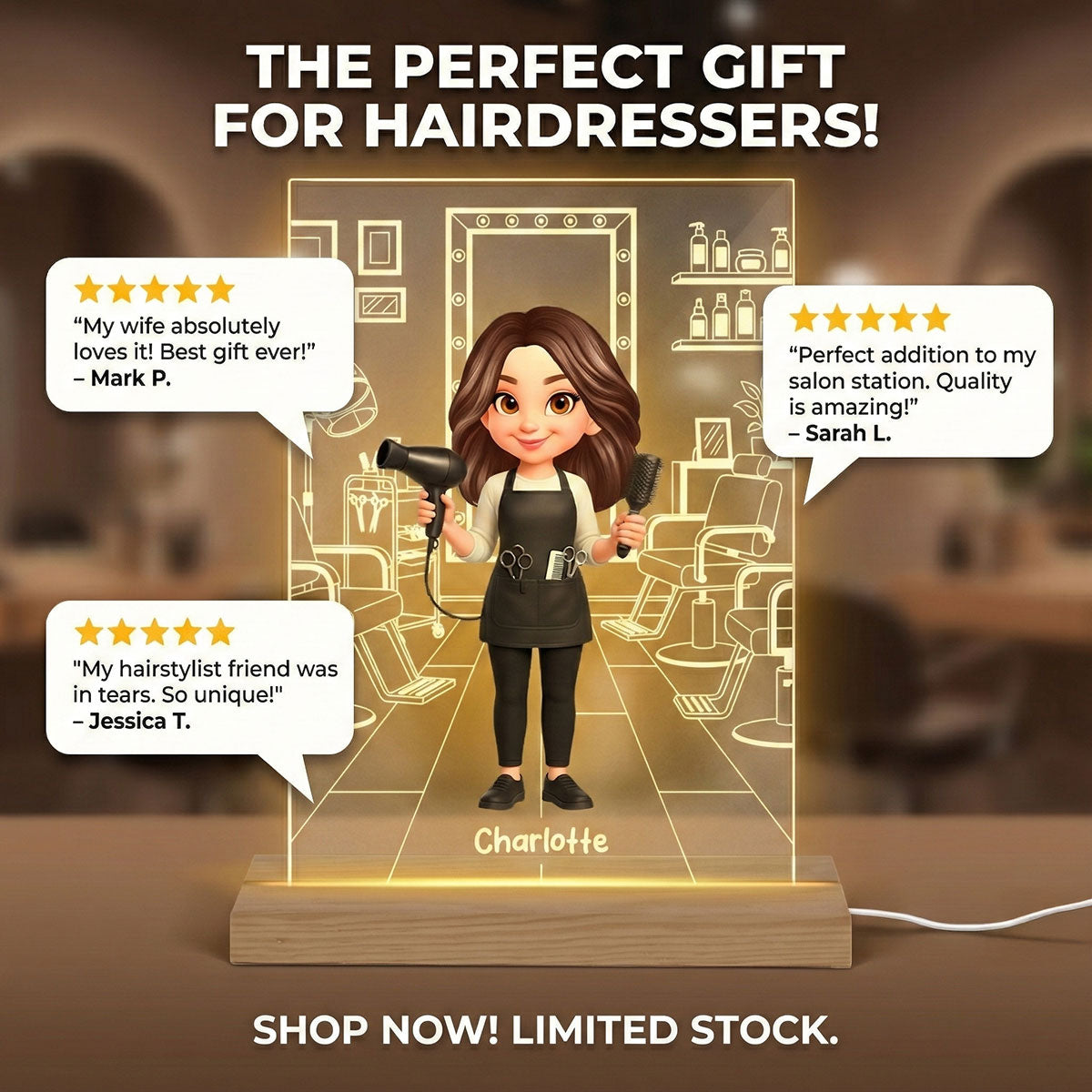 Hairdresser Man Woman In Hair Salon - Personalized Acrylic Plaque LED Night Light - Gift For Hairdressers