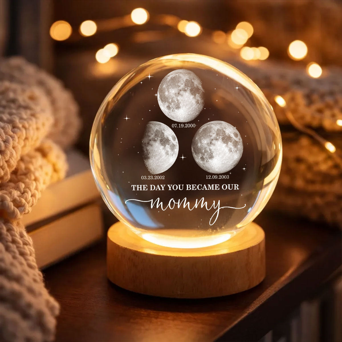 The Day You Became My Mom - Personalized Crystal Ball LED Night Light - Sentimental Mother's Day Gift