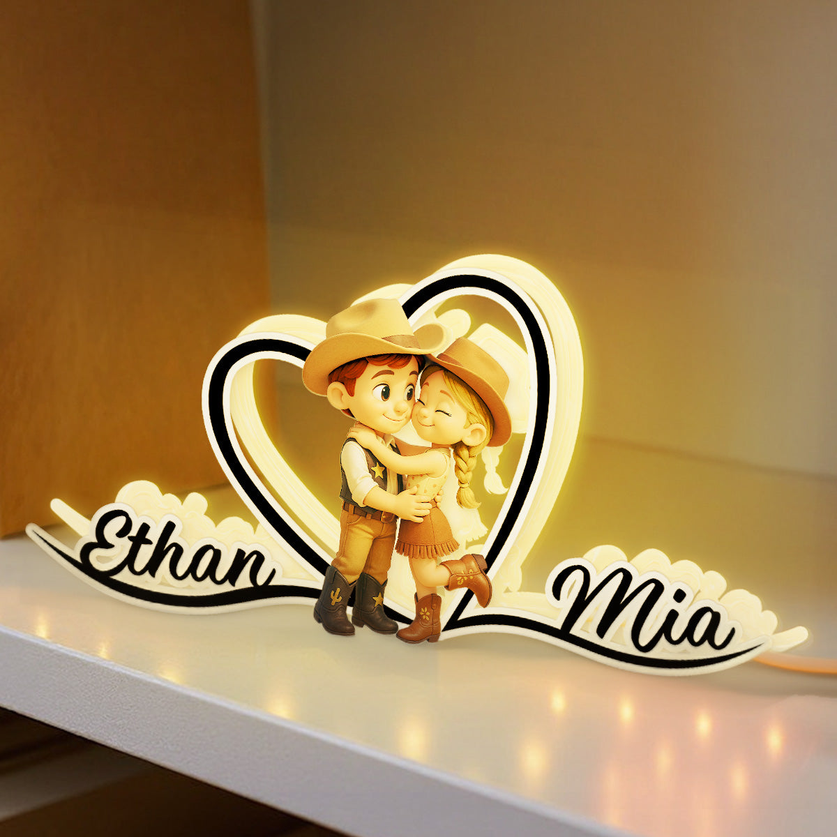 Heart Love Countryside Couple Cowboy Cowgirl - Personalized Light Box
