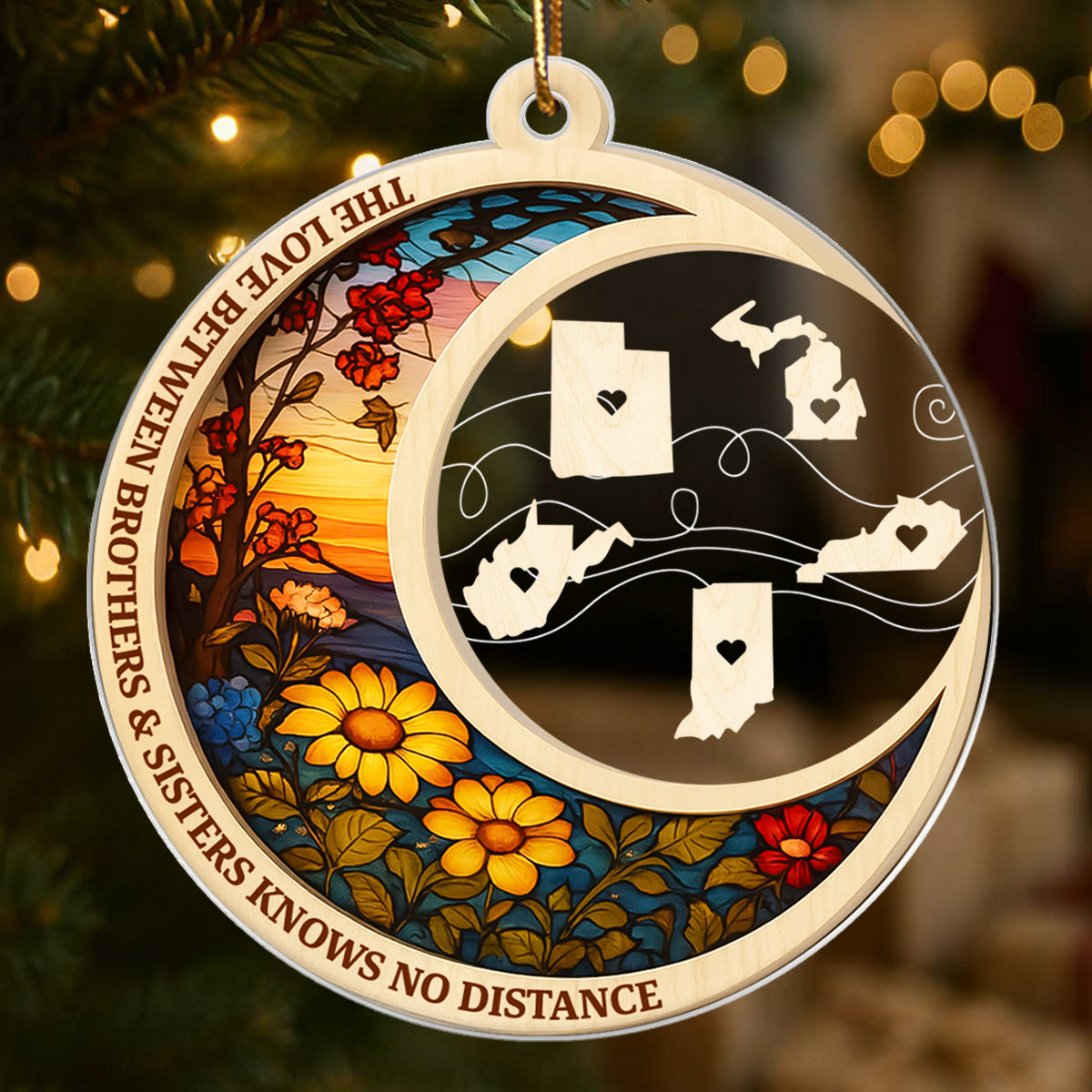 Brothers & Sisters Never Apart At Heart - Personalized Acrylic Ornament - Heartwarming Christmas Gift For Long Distance Brothers & Sisters