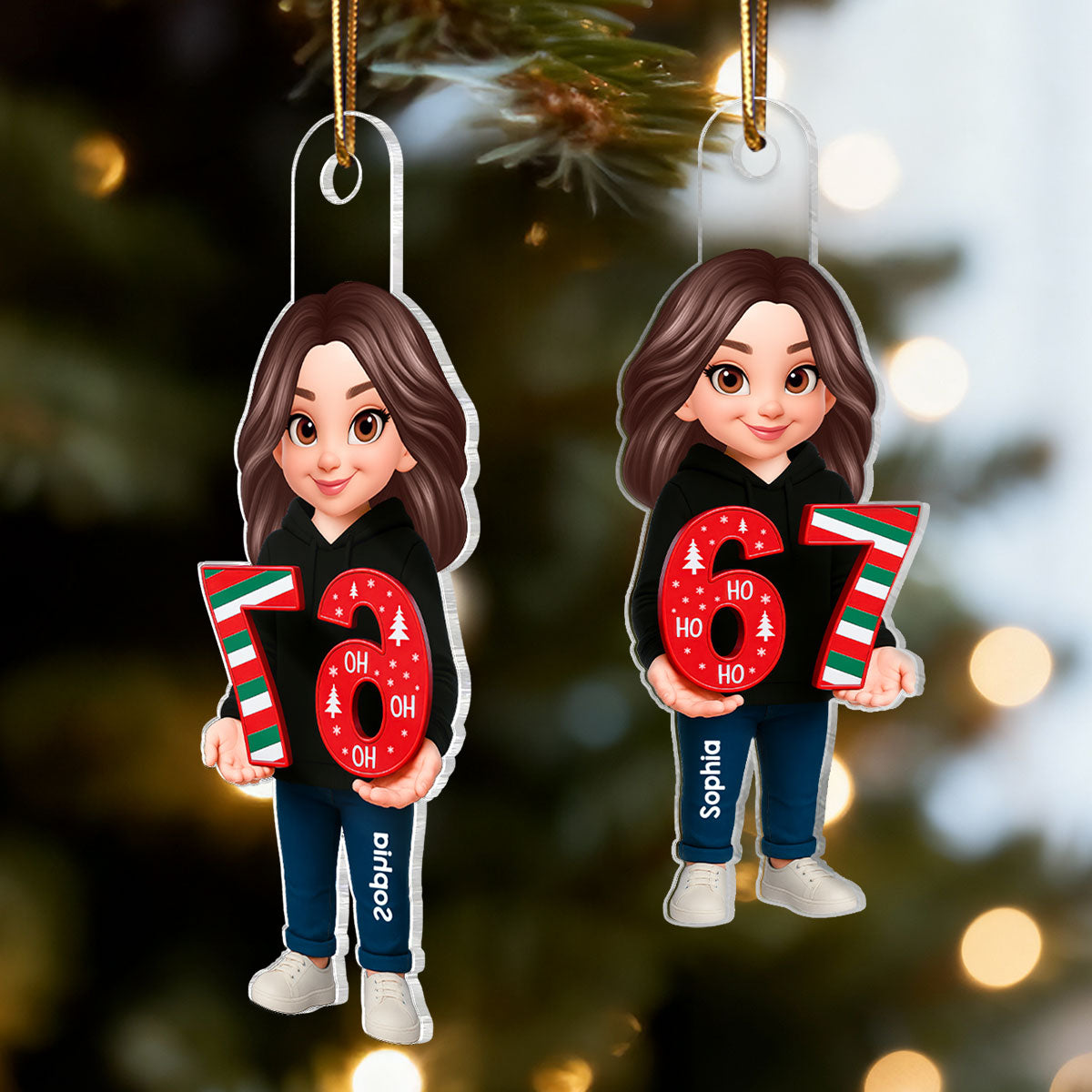 3D Effect 2025 Trending Slang Christmas 67 Six Seven - Personalized Acrylic Ornament - Funny Christmas Gift For Teen, Grandkid, Gen Alpha