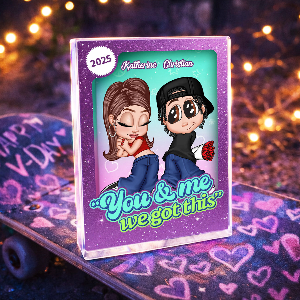 Y2K Couple Love Action Figure - Personalized Acrylic Block Plaque - Valentine's Day Gift for him, for her