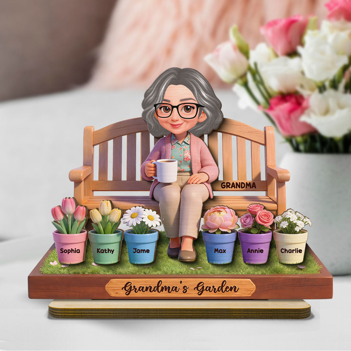 Beautiful Grandma's Garden Custom Grandkids Names - Personalized 2-Layered Wooden Plaque - Gift For Grandma