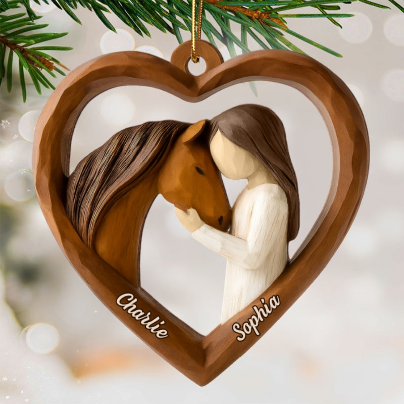 3D Wooden Effect Girl & Her Horse - Personalized Wooden Ornament