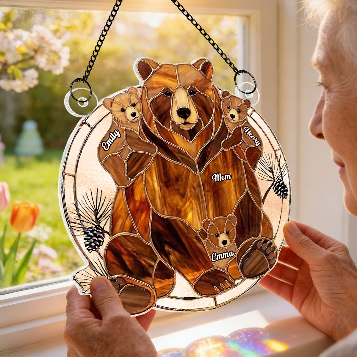 Mama Bear & Kids Custom Name - Personalized Acrylic Suncatcher - Heartfelt Mother's Day Gift For Mom, Wife, Grandma