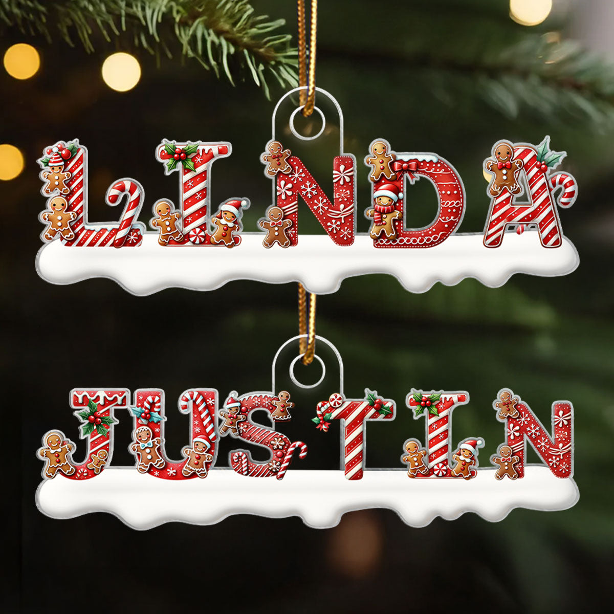 Candy Cane Alphabet - Personalized Acrylic Ornament - Christmas Tree Decor
