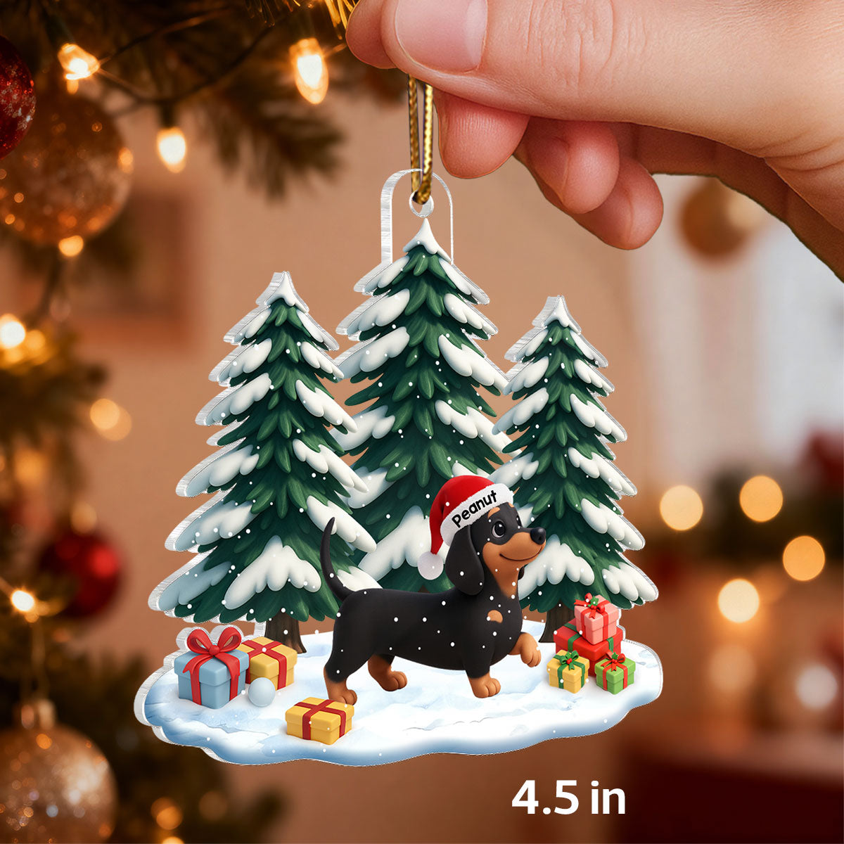 3D Effect Dog Christmas Dachshund Wiener Wonderland - Personalized Acrylic Ornament