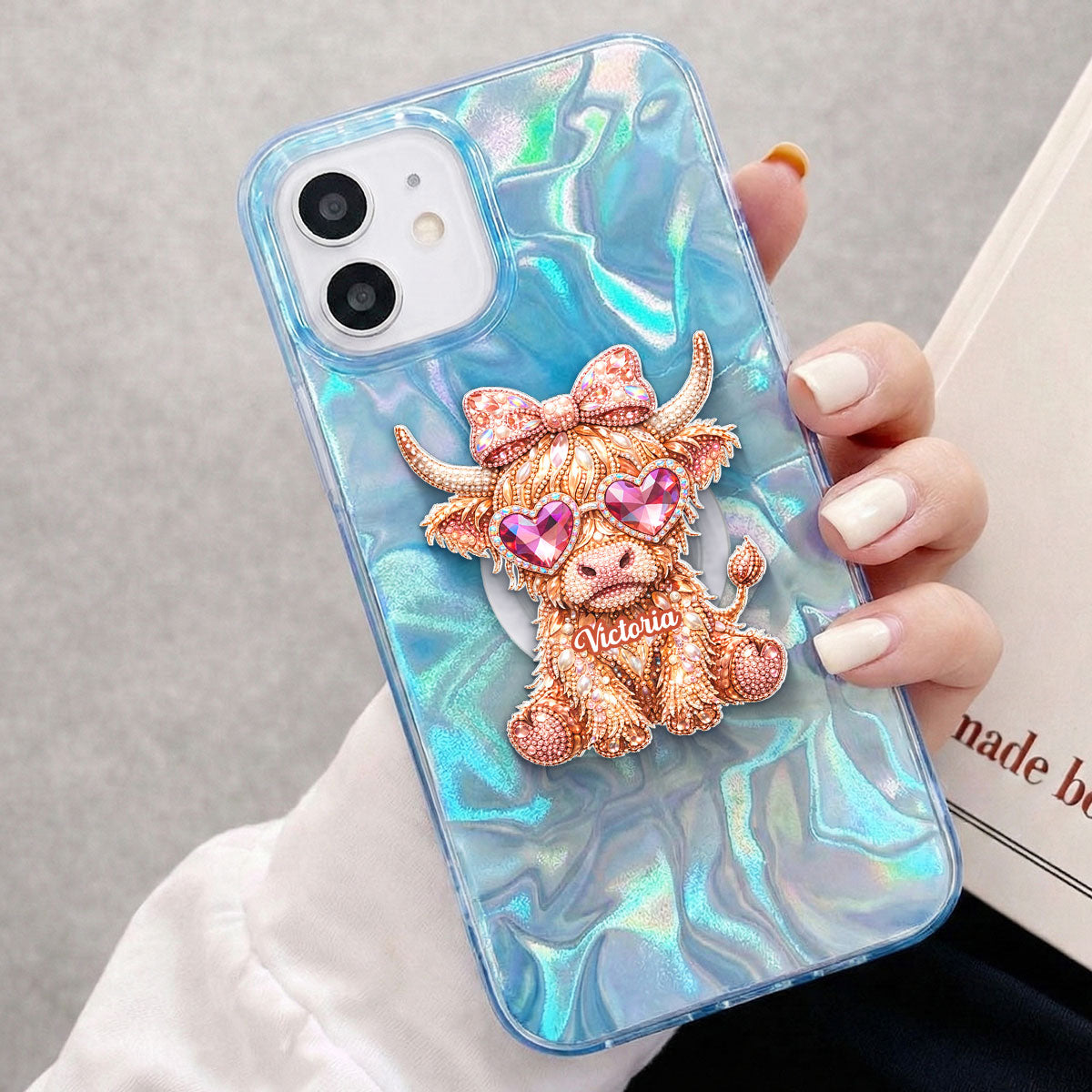 3D Effect Highland Cow - Personalized Acrylic Magnetic Phone Grip - Anniversary, Valentine's Day Gift, Gift For Her