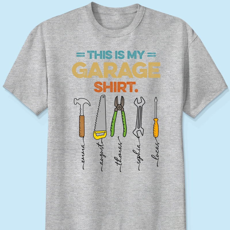 This Is My Garage Shirt Custom Kids Name - Personalized Shirt - Father's Day Gift For Mechanic Dad, Grandpa