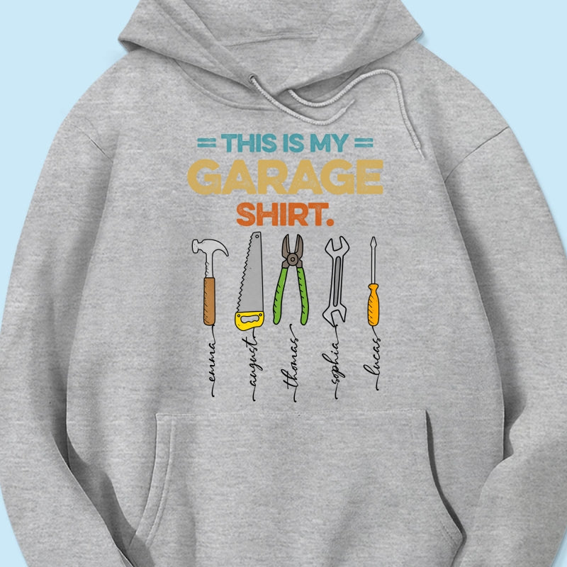 This Is My Garage Shirt Custom Kids Name - Personalized Shirt - Father's Day Gift For Mechanic Dad, Grandpa