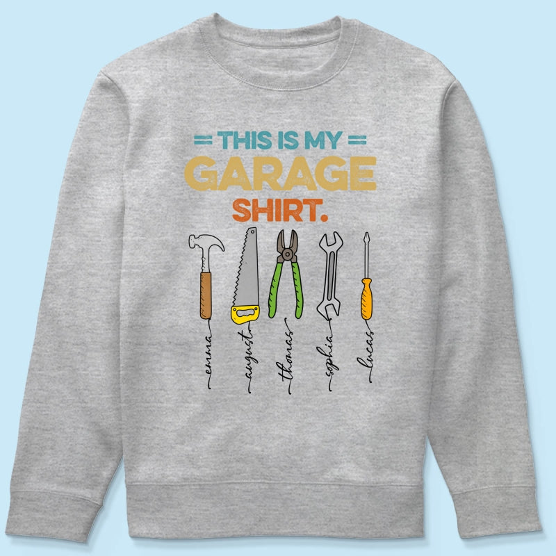 This Is My Garage Shirt Custom Kids Name - Personalized Shirt - Father's Day Gift For Mechanic Dad, Grandpa